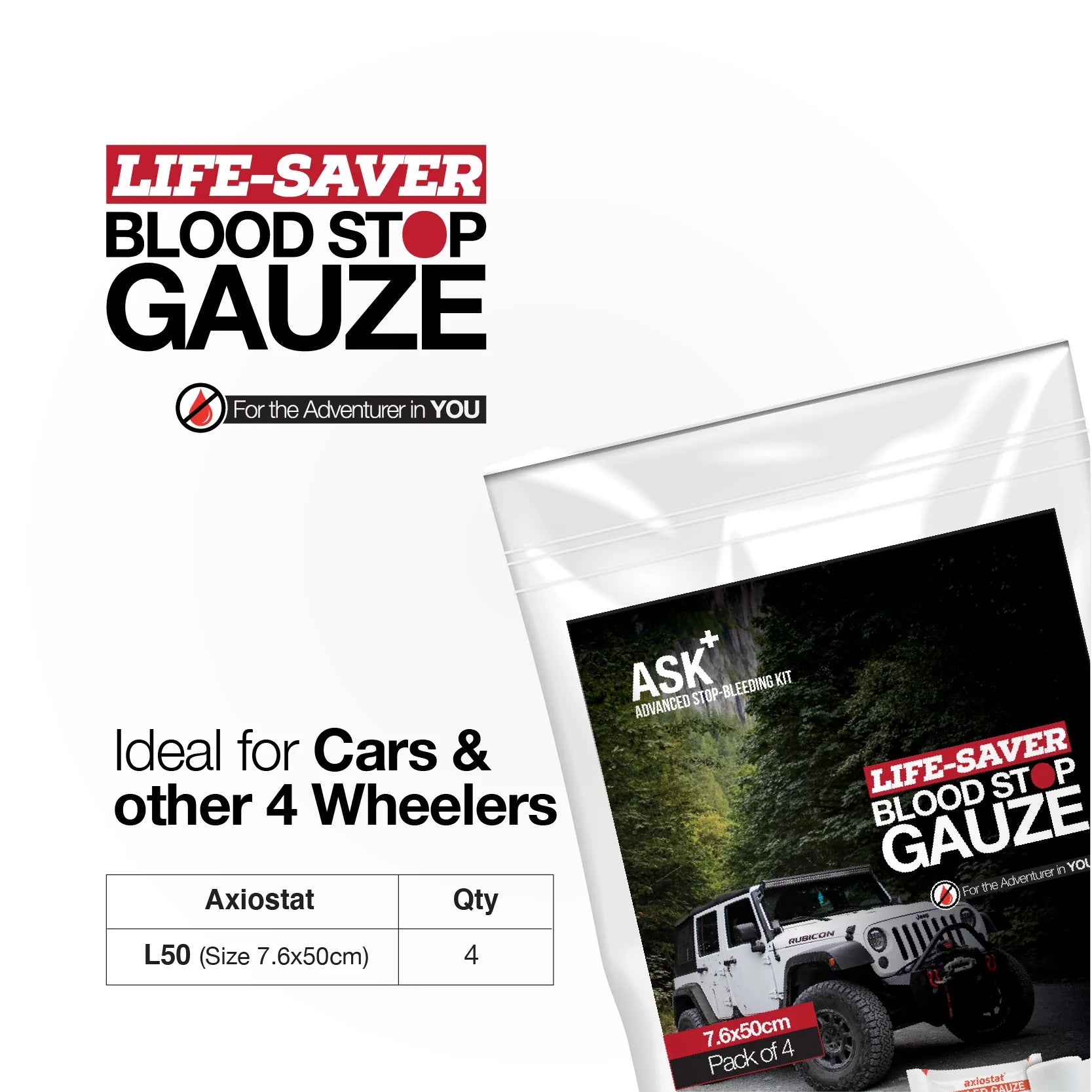 ASK+ Life-Saver Blood Stop gauze -Four wheeler Kit - Pack of 4