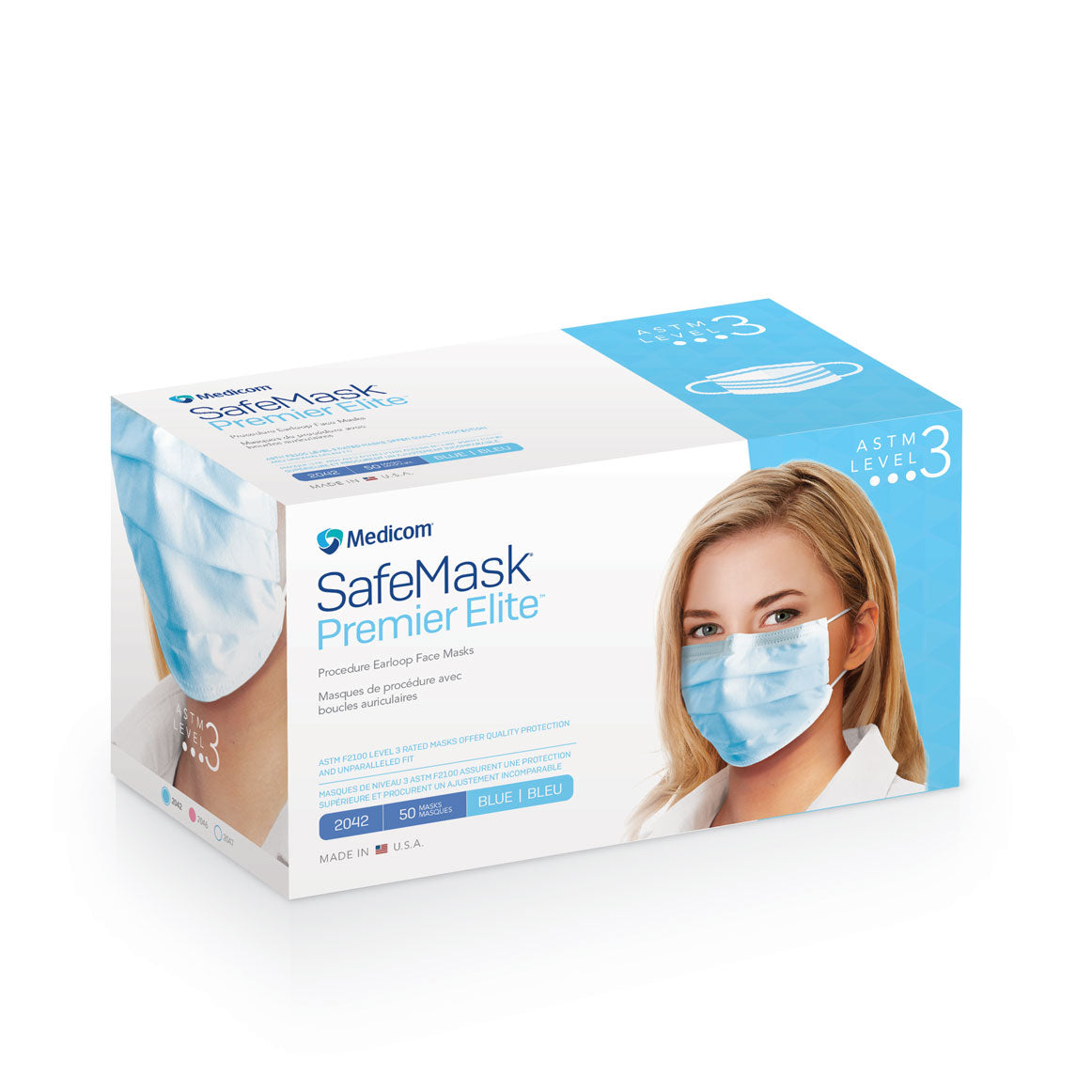 Medicom SafeMask Premier Elite Earloop ASTM Level 3 - BLUE