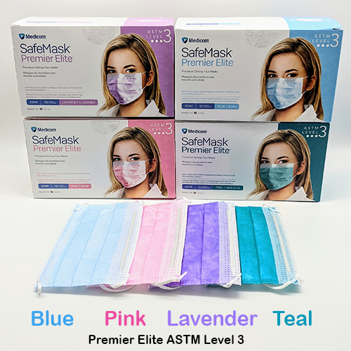 Medicom SafeMask Premier Elite Earloop ASTM Level 3 - BLUE
